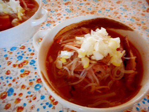 春雨ともやしとトマトのスープ